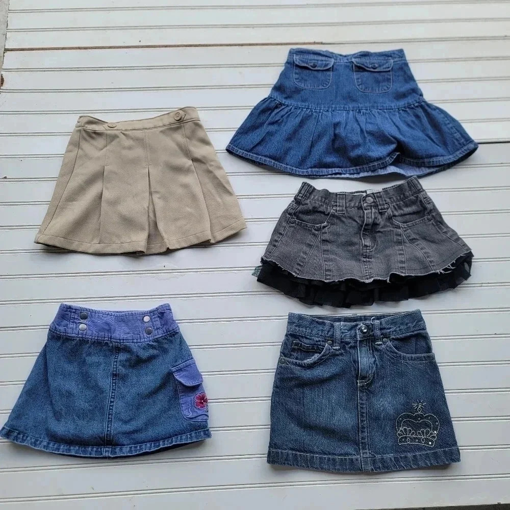 Lot Of 5 Crazy8 Dockers Denim Jean Skort & Shorts Skirt Blue Black Adjastable 5